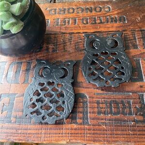 Vintage 2 Wrought Iron Owl Trivet’s 1970’s